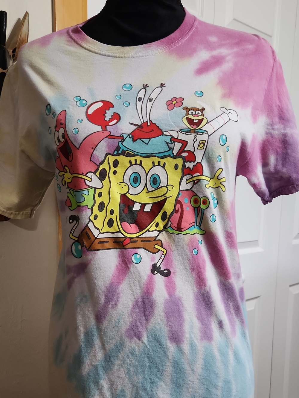 SpongeBob SquarePants Tie-Dye Graphic Tee in Pink, Purple, Blue